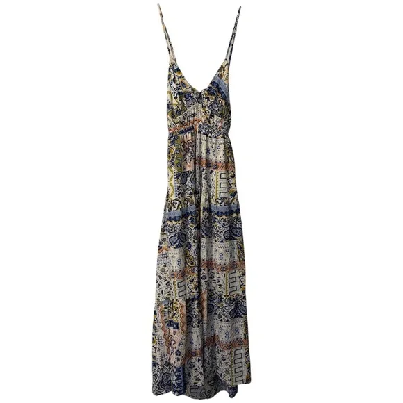 Meet Me In Santorini Boho Patchwork Paisley Open Back Maxi Dress NWT Large - Picture 3 of 10